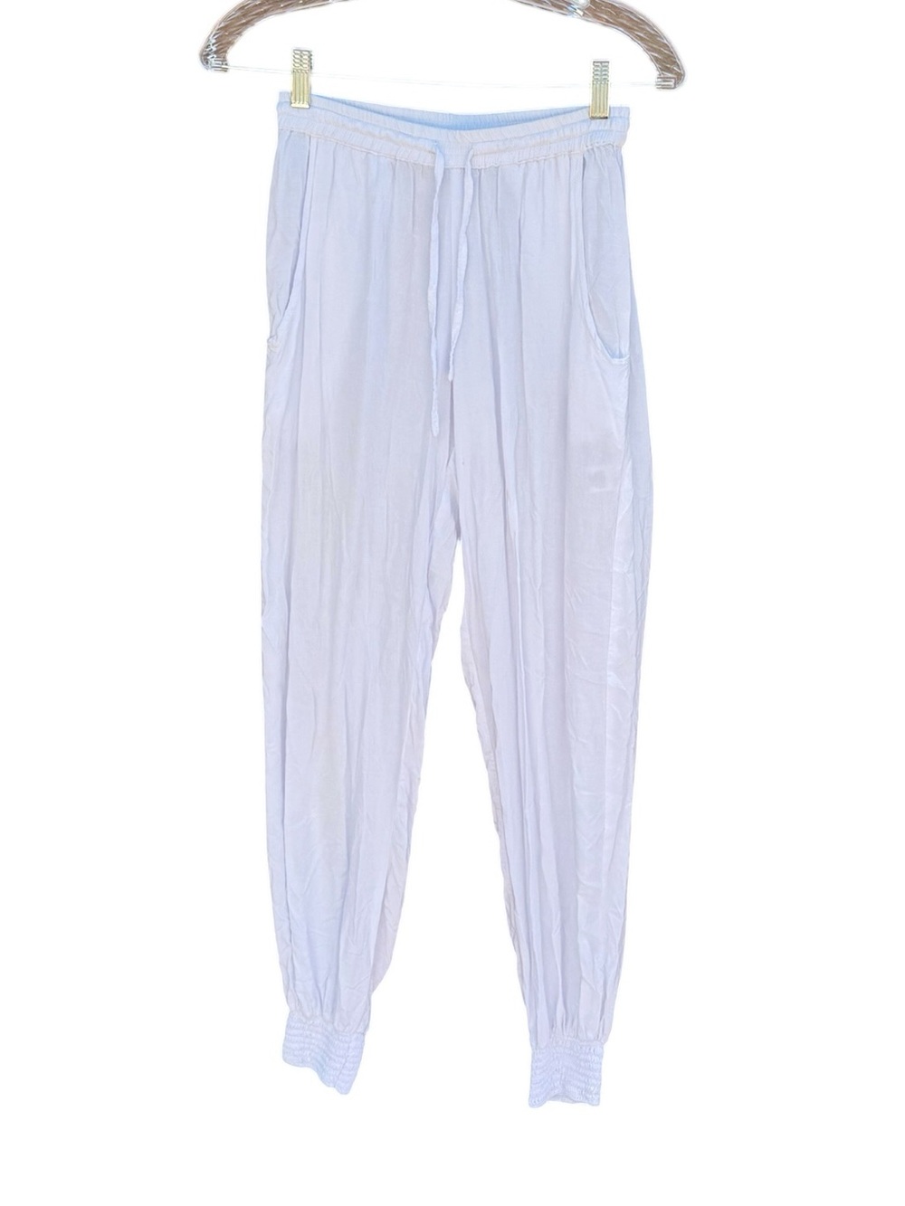 Handmade Skemo White Jogger have Pockets Smocked Cuffs and Elastic Waist Small
